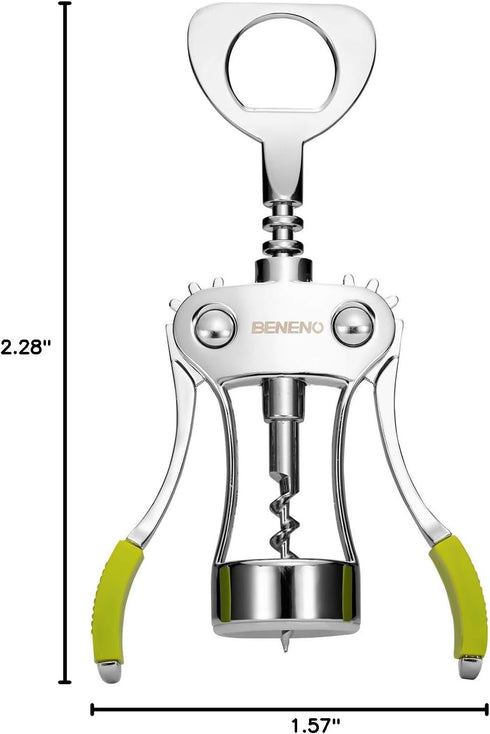 Beneno Wine Opener, Zinc Alloy Premium Wing Corkscrew with Multifunctional Bottles Opener, Upgrade Green
