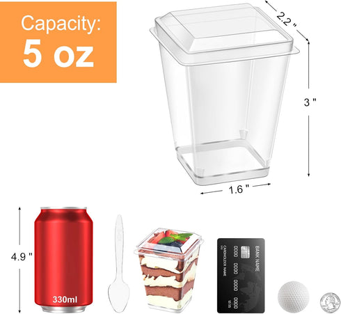 50 Pack 5 oz Kucoele Plastic Dessert Cups with Lids and Spoons, Clear Parfait Cups Pudding Cups Mini Party Serving Cups