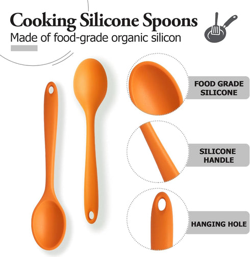2 Pcs Silicone Spoons for Cooking, Heat Resistant Non-Stick Mixing Spoon for Kitchen Baking Stirring Tools (Orange)