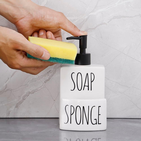 ADAVAS.Y&G Set 2-in-1 Countertop Ceramic Dish soap Dispenser with Sponge Holder Hand and Dish Soap Dispenser