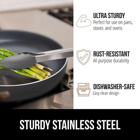 GORILLA GRIP Stainless Steel Heat Resistant Kitchen Tongs - 9 + 12 Inch Set of 2 BBQ Tong with Non Scratch Silicone Tip