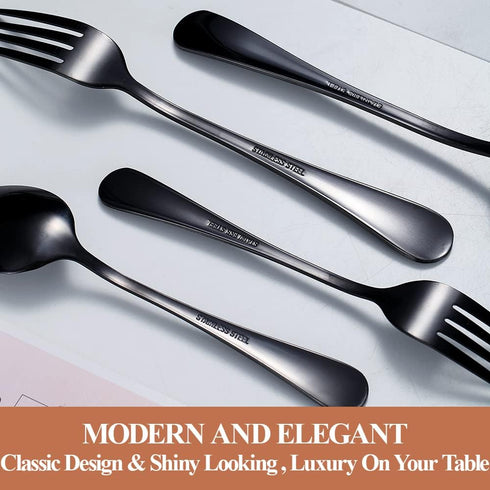Lazycorner 20 Pcs Black Silverware Set - Mirror Polished Stainless Steel Flatware for 4, Dishwasher Safe