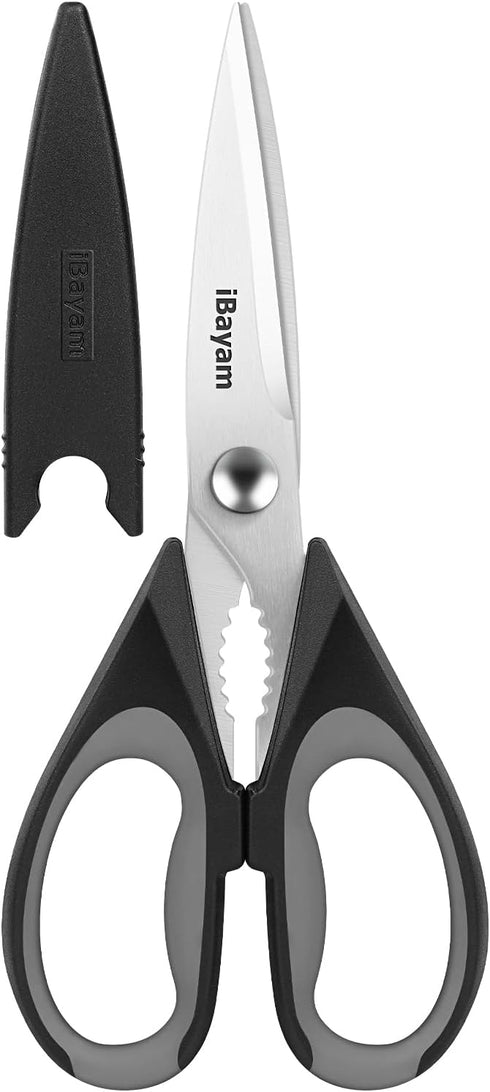 iBayam 8.5" Kitchen Scissors with Sheath, Black Household Appliances, Kitchen Gadgets, Cooking Scissors, Home Essentials