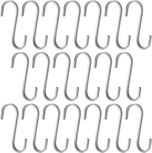 MroMax 304 Stainless Steel S Hooks, 80mm/3.15" Silver S Shaped Hook Hangers for Kitchen Bathroom Bedroom Storage Room