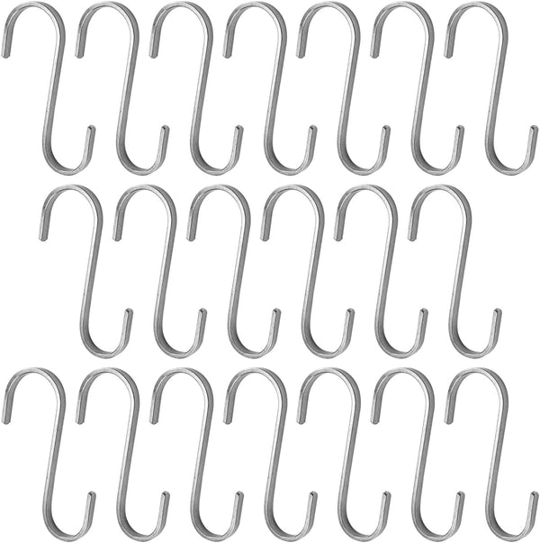 MroMax 304 Stainless Steel S Hooks, 80mm/3.15" Silver S Shaped Hook Hangers for Kitchen Bathroom Bedroom Storage Room