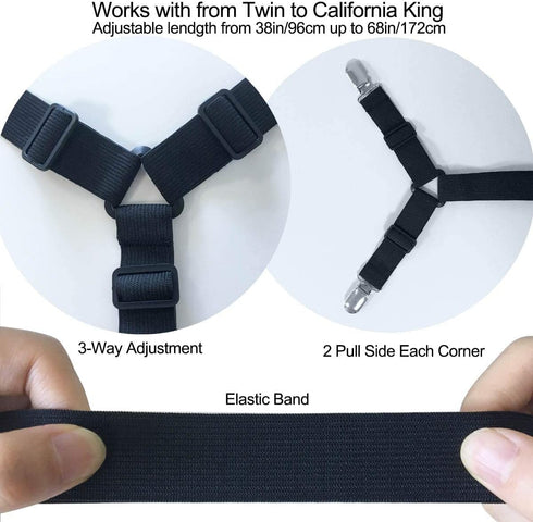 4Pcs RZJZGZ Bed Fitted Sheet Straps Clips Adjustable Crisscross Sheets Clip Holder Fasteners Suspenders for Mattress