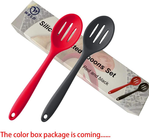 Silicone Nonstick Slotted Spoons Set, 2 High Heat Resistant Cooking Baking Spoons for Stirring, Mixing, Serving, Red