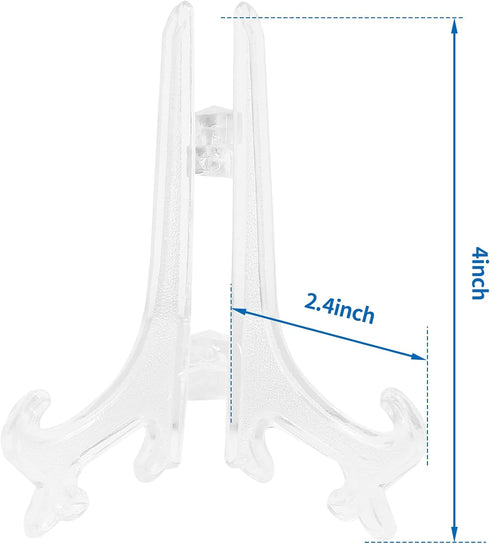 24 Pcs 4 Inch Clear Plastic Easels Plate, Picture Frame Stand Holder Acrylic Display Easels, Baseball Card Display Stand
