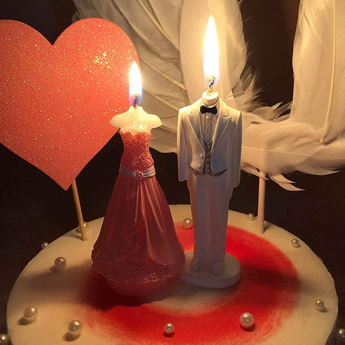 3D Bride and Groom Tuxedo Wedding Dress Set, Silicone Candle Soap Mold for Wedding Cake Decorating (Set of 2)