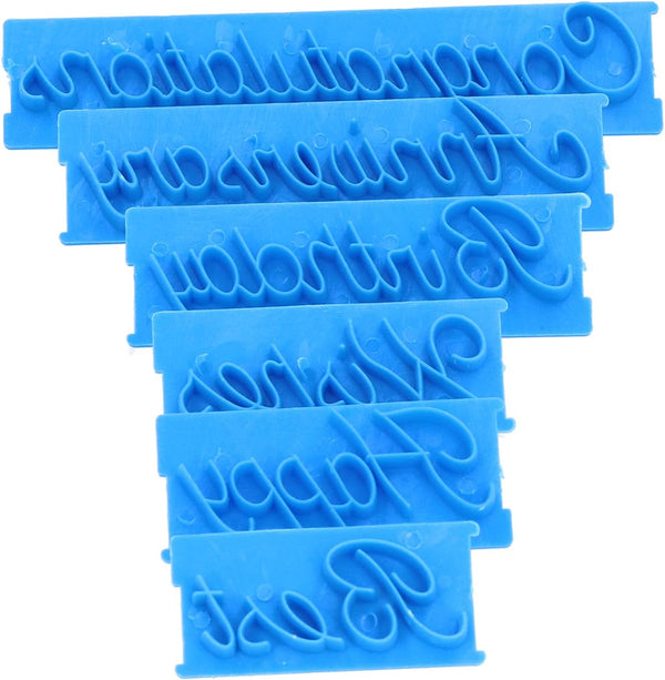 Fdit 6Pcs DIY Handwritten Letter Cake Mould, Blue Baking Stamp Tools for Bakery Supplies.