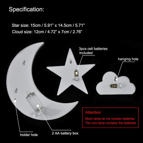 Set GUOCHENG Lovely White Moon Star Cloud Light Battery Operated LED Marquee Light Sign Warm White Bedside Lamps