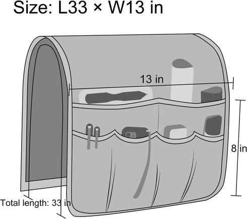 Sofa Armrest Organizer, Remote Control Holder with 5 Pockets for Magazine, Tablet, Phone