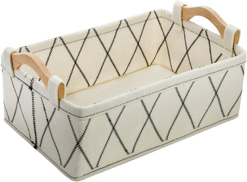 Small Storage Baskets, Toy Storage Organizer Rectangle Basket, Decorative Storage Basket with Wooden Handles