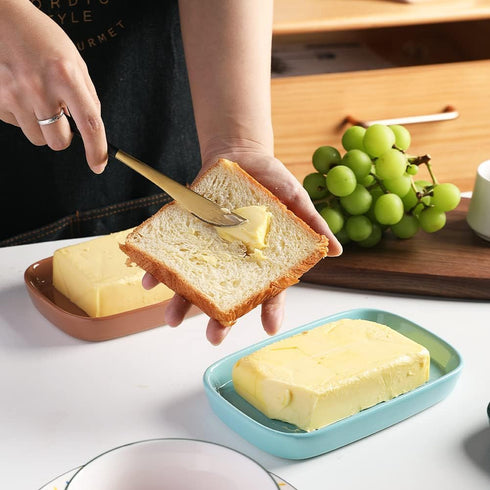 Sweejar Ceramics Butter Dish with Lid, 7-inch Butter Keeper Container for Countertop, East/West Coast Butter