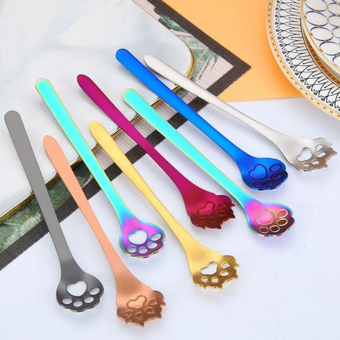 Golden Cat Paw Coffee Spoons - Cute Cat Paw/Dog Paw Stainless Steel Teaspoon for Dessert, Stirring Spoon