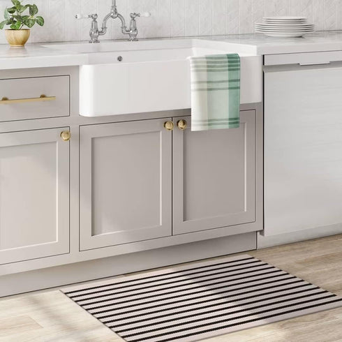 LEEVAN Washable Proch Rug, Soft Entryway Rug 2.3'X3.6', Black and White Cotton Woven Bathroom Decor