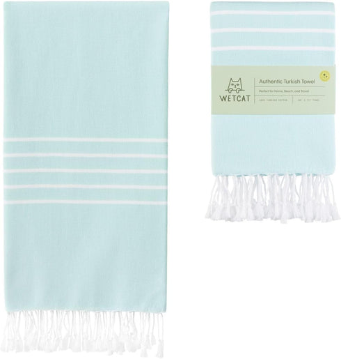 WETCAT Turkish Beach Towel, Oversized (38"x71"), 100% Cotton, Quick Drying & Lightweight for Travel (Aquamarine)