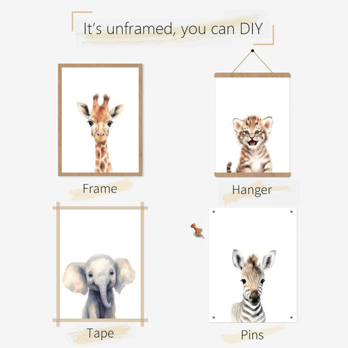 Set 6 8x10in Wodkwq Nursery Wall Art Safari Animal Canvas Prints Baby Girl Boy Room Decor Poster Pictures Cute Jungle