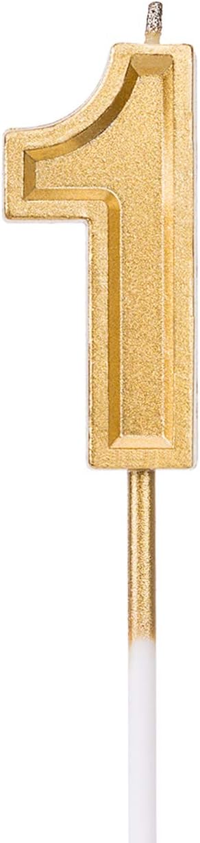 Luter Gold Glitter Happy Birthday Cake Candles, Number 1 Birthday Candle Cake Topper Decoration for Party Kids Adults