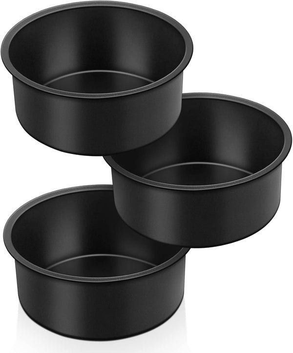 TeamFar Mini Round Cake Pan Set of 3, 4 Inch Non-Stick Coating Stainless Steel Core for Birthday, Party, Wedding,