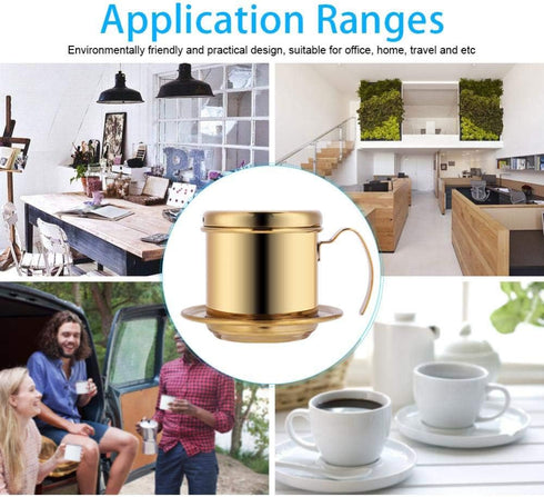 Stainless Steel Drip Coffee Filter Maker, Vietnamese Style Infuser, Ideal for Home/On-the-Go (Gold)