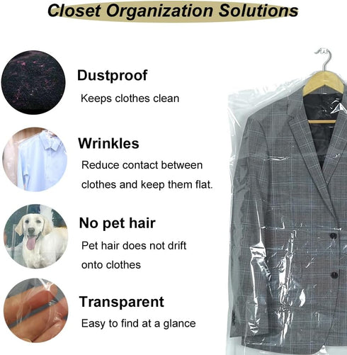 30 Pack Clear Plastic Clothes Covers, 35.4inch Dry Cleaning Dust Proof Garment Bags for Home Storage