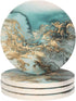 Lahome Marble Pattern Coasters - Round Absorbent Stone Coaster Set with Ceramic Stone and Cork Base (Blue, Set of 4)