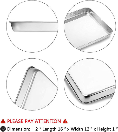 Baking Sheets Set of 2, Bastwe 16 inch Cookie Sheets & Stainless Steel Baking Pans, Rectangle Size 15.95L x 11.97W