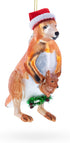 Santa Kangaroo Mom Carrying Baby in Pouch Blown Glass Ornament, Christmas Decoration