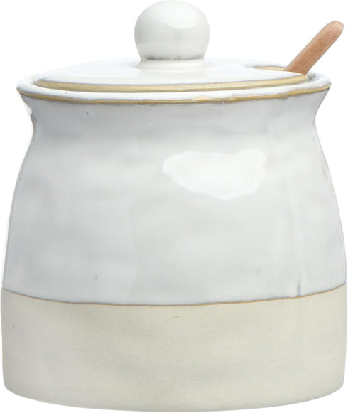 Creative Co-Op White Stoneware Sugar Pot with Lid
