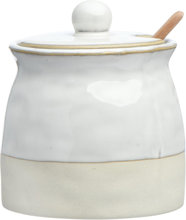 Creative Co-Op White Stoneware Sugar Pot with Lid