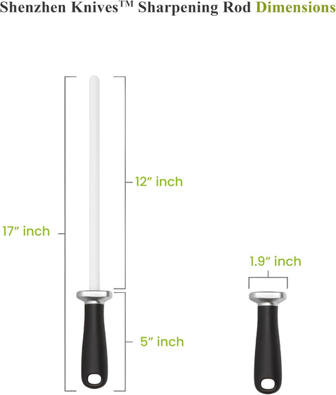 White Ceramic Knife Sharpener Honing Rod. Best Professional Knife Sharpening Tool.| 12 Inch Honing Stick. Ceramic Honing Rod for Chef's Knife and Kitchen Knife by Shenzhen Knives