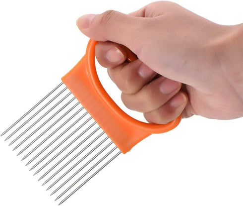2Pcs Stainless Steel Onion Holder Slicer Cutter Tool for Kitchen Worker - Tomato, Lemon, Potato Vegetable Slicing