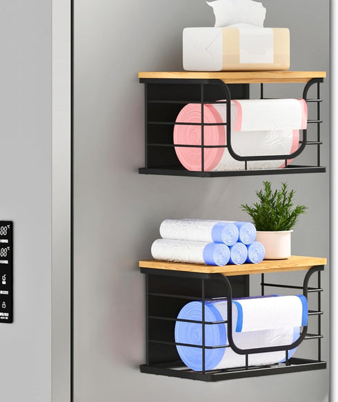Magnetic Shelf for Fridge Trash Bag Organizer, 2 Pack Stackable Garbage Bag