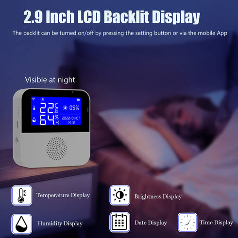 WiFi Thermometer Hygrometer with Waterproof Probe, Smart Temperature Humidity Sensor with LCD Screen & Calibration, App