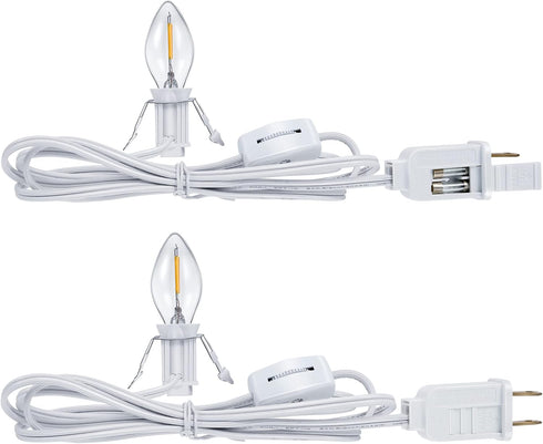 2 Pieces Accessory Cord with One LED Light Bulb Lamp Kit, 6Ft Christmas Village Lights Cord with On/Off Switch and