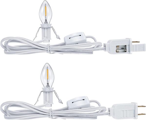2 Pieces Accessory Cord with One LED Light Bulb Lamp Kit, 6Ft Christmas Village Lights Cord with On/Off Switch and