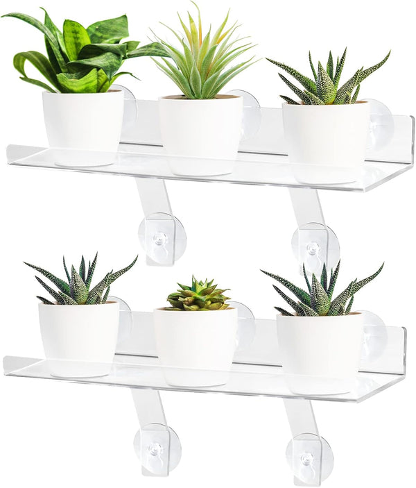 RSSCIIIUL 2 Pcs Plant Window Shelf, Window Plant Shelves with Bracket,15in Transparent Acrylic