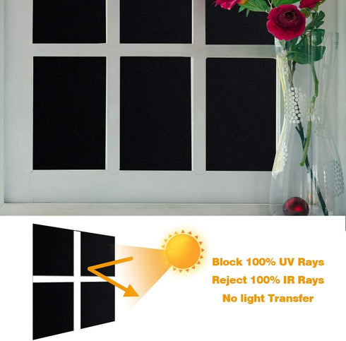 Static Cling Total Blackout Window Film, 100% UV Blocking Black Opaque Privacy Window Tint (17.7x78.7 inches)
