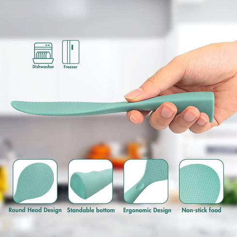 FireKylin Rice Paddle, Silicone Standing Rice Spatula, Non Stick Rice Spoon for Rice Cooker (Aqua)