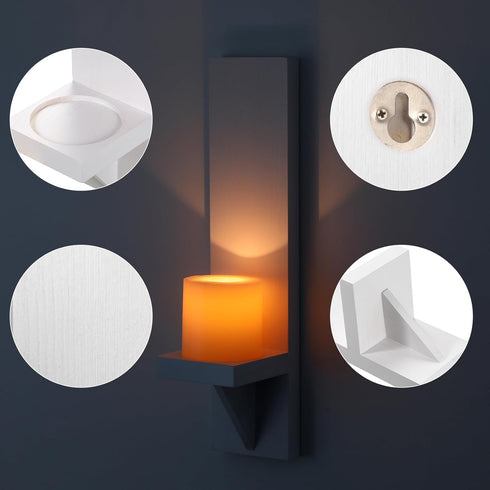 OwnMy Set 2 of Wooden Wall Candle Sconces Rustic Wall Pillar Candle Sconces, White Hanging Wall Candle Sconce Farmhouse