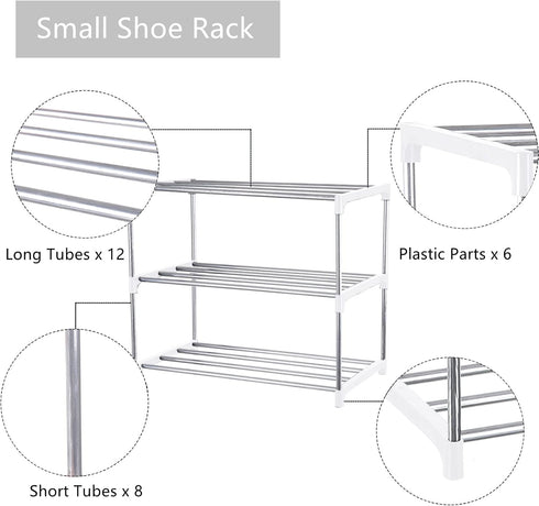 Closet (3-Tier, Small Shoe Rack, Narrow Stackable Shoe Shelf Organizer for Entryway, Doorway and Bedroom White)