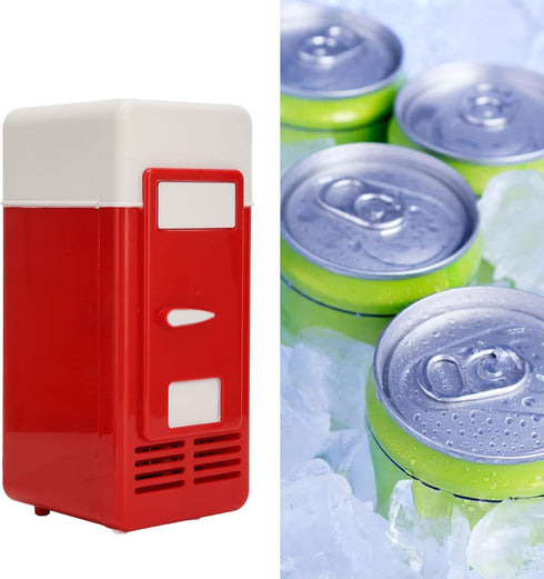 Mini Fridge, USB Insulated Cooling Small Portable Refrigerator for Bedroom, Car, Office Desk, Red