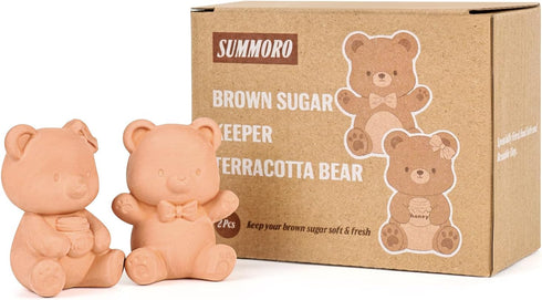 SUMMORO 2 Pcs Brown Sugar Keeper Terracotta Brown Sugar Bear Saver and Softener Disc in Food Storage Container for Food