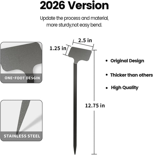 12.75 2.5 in*1.25 20-Pack Stainless Steel Plant Labels, Metal Waterproof Plant Markers,Height in, Label Area