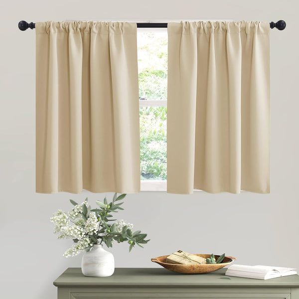 RYB HOME Thermal Insulated Blackout Curtains, Small Window Drapes, 42 inch Wide by 36 inch Long, Biscotti Beige