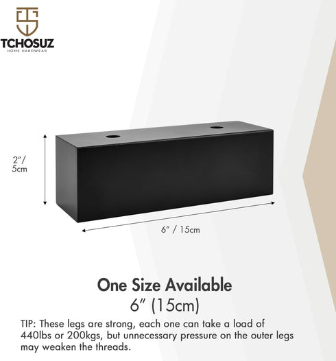 TCHOSUZ 2 Inch 4 Pack Solid Wood Furniture Legs, Black Block Corner Legs - I-Shaped Sofa Feet & Bed Risers for Couch