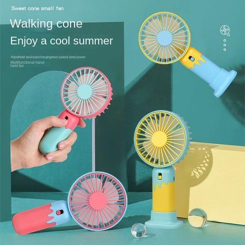 New Cartoon Fruit Handheld Fan, USB Charging Portable Fan with Base, 2-speed Wind (Dblue)