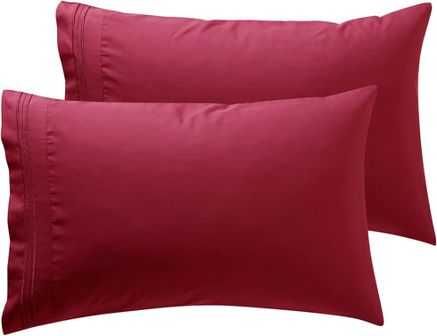Nestl Burgundy Pillow Cases, Queen Size Set of 2, Soft 1800 Microfiber, 20x30 Inches