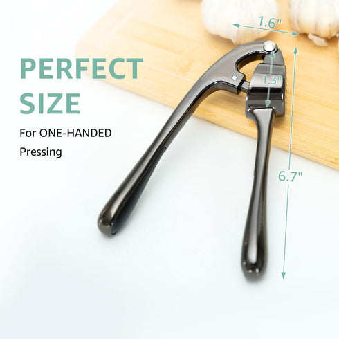 Garlic Press Crusher & Mincer Easy Squeeze Ergonomic Handle, Heavy Duty Zinc Alloy, Dishwasher Safe, Includes Peeler